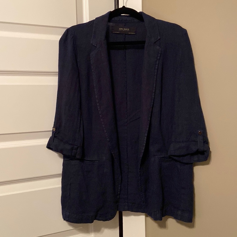 Zara navy linen blazer